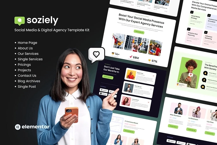 Soziely – Social Media & Digital Marketing Agency Elementor Template Kit 1.0.0
