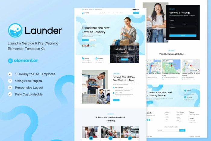 Launder - Laundry Service & Dry Cleaning Elementor Template Kit 1.0.0