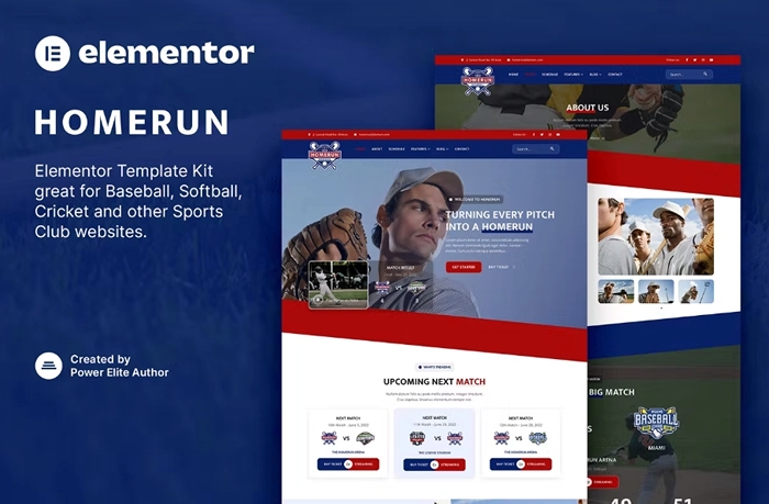 Homerun – Baseball Team & Sports Club Elementor Template Kit 1.0.0