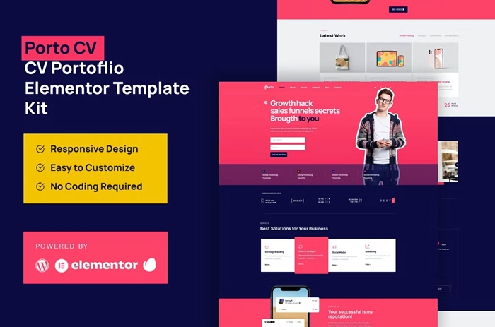 Porto CV – Portfolio Personal Elementor Pro Template Kit 1.0.0