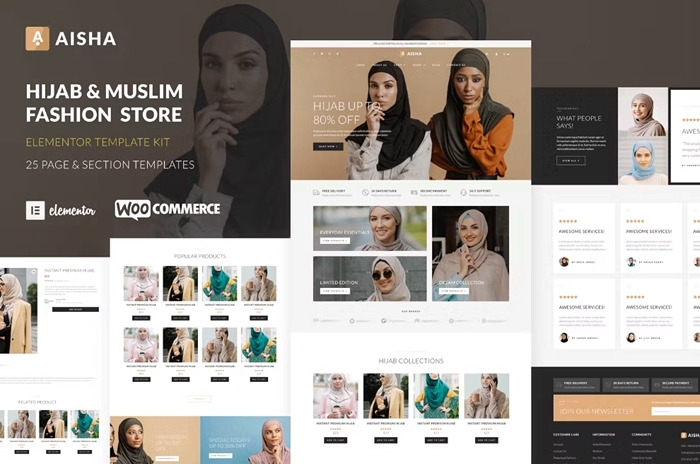 Aisha – Hijab & Muslim Wear Store Elementor Template Kit 1.0.0