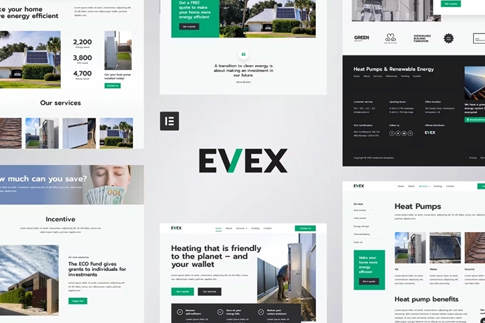 Evex – Heat Pumps & Renewable Energy Elementor Template Kit 1.0.0