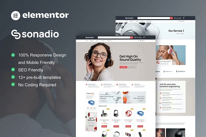 Sonadio – Woocommerce Audio Store Elementor Pro Template Kit 1.0.0