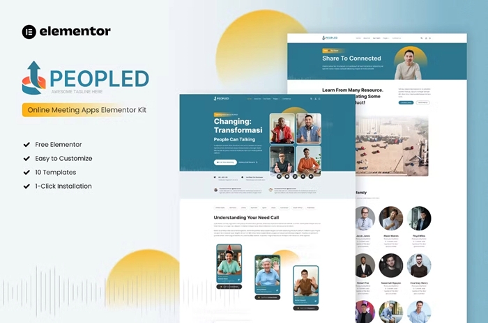Peopled – Online Meeting App Elementor Template Kit 1.0.0