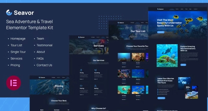 Seavor – Sea Adventure & Travel Elementor Template Kit 1.0.0