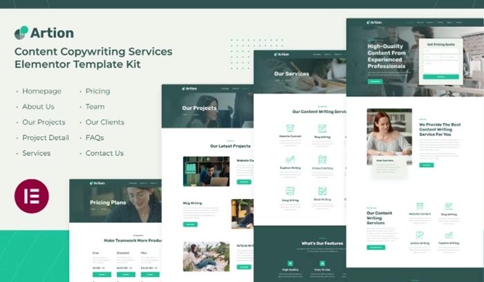 Artion – Content Copywriting Services Elementor Template Kit 1.0.0