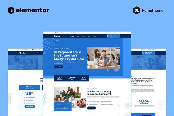 Credice – Insurance Agency Elementor Pro Full Site Template Kit 1.0.0
