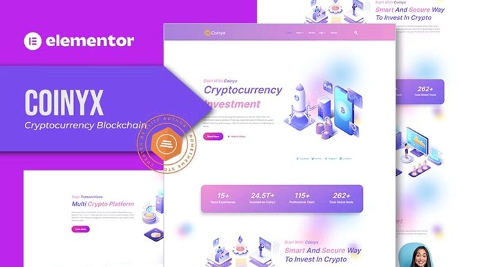 Coinyx - Cryptocurrency Blockchain & Bitcoin Elementor Template Kit 1.0.0