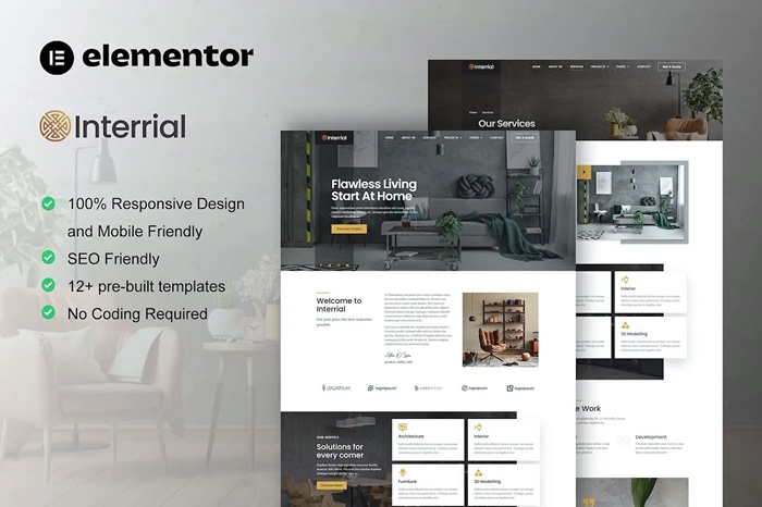 Interrial – Interior Design Service Elementor Template Kit 1.0.0