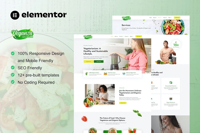 Veganza – Organic Food & Vegetarian Elementor Template Kit 1.0.0
