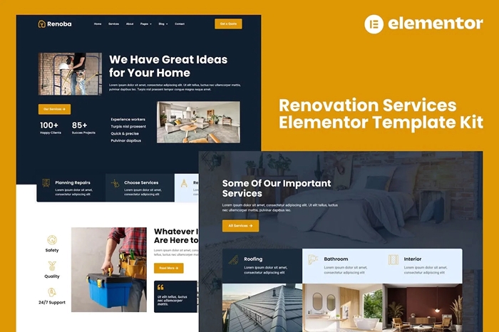 Renoba – Renovation Services Elementor Template Kit 1.0.0