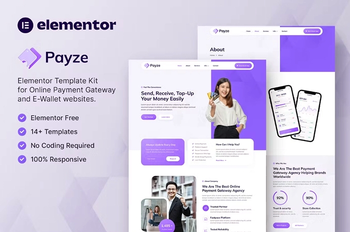 Payze – Online Payment Gateway & E-Wallet Elementor Template Kit 1.0.0