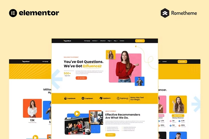 Hypebeat – Influencer Marketing Agency Elementor Pro Full Site Template Kit 1.0.0