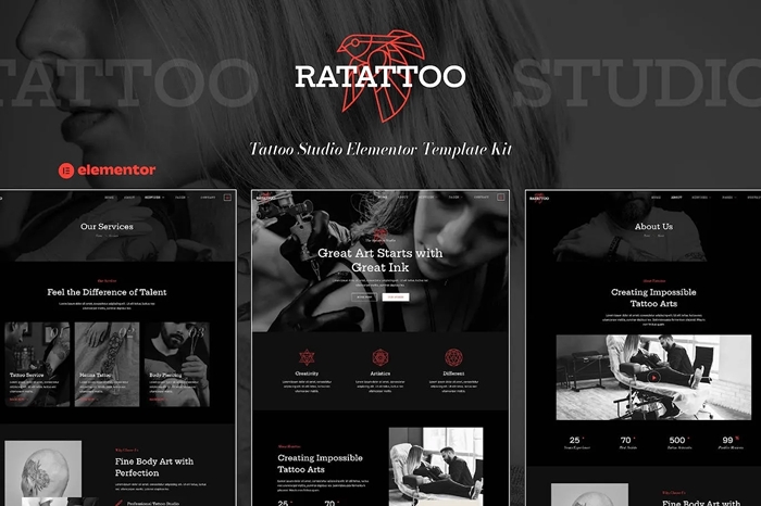 Ratattoo – Tattoo Studio Elementor Template Kit 1.0.0