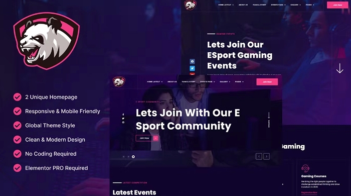 Junio – E-Sport Gaming Events & Streamer Elementor Template Kit 1.0.0