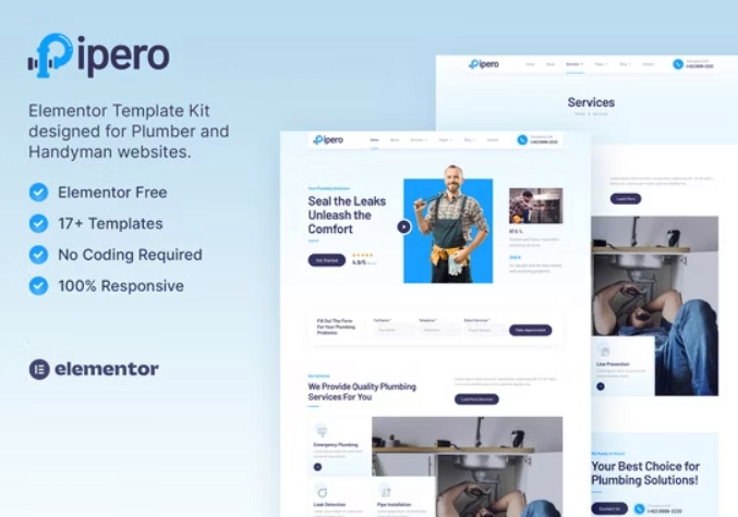 Pipero – Plumber & Handyman Services Elementor Template Kit 1.0.0