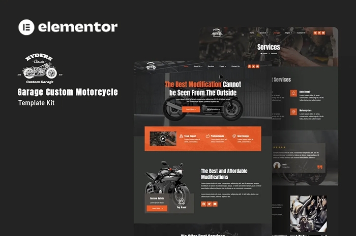 Ryders – Garage Custom Motorcycle Elementor Template Kit 1.0.0