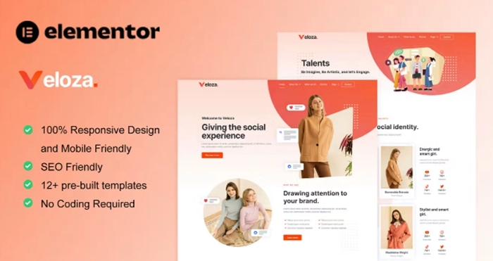 Veloza - Influencer & Talent Agency Elementor Template Kit 1.0.0
