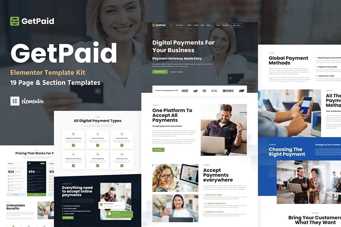 GetPaid – Payment Gateway & Fintech Service WordPress Elementor Template Kit 1.0.0