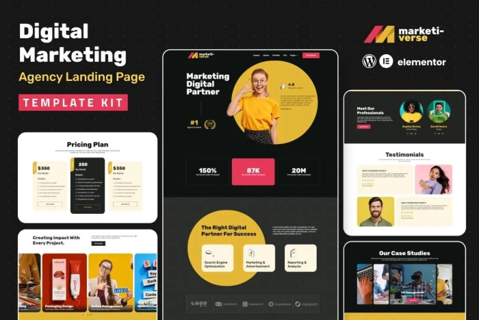 Marketiverse – Digital Marketing Services Landing Page Elementor Template Kit 1.0.0