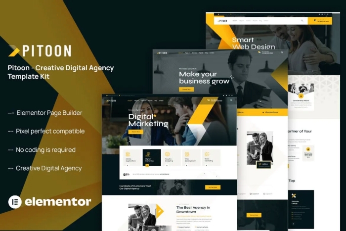 Pitoon - Creative Digital Agency Elementor Template Kit 1.0.0