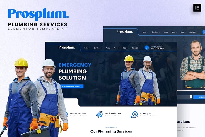 Prosplum – Plumbing Services Elementor Template Kit 1.0.0