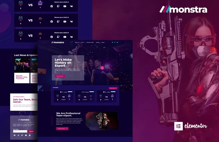 Monstra – Esports & Gaming Elementor Template Kit 1.0.0