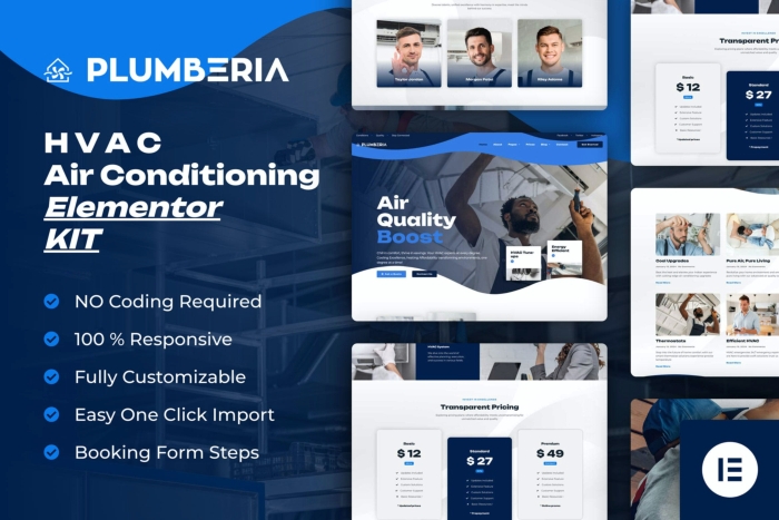 Plumberia – Air Conditioning & HVAC Repair Service Elementor Pro Template Kit 1.0.0