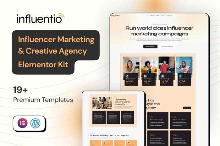 Influentio Influencer Influentio – Marketing & Creative Agency Elementor Pro Template Kit 1.0.0