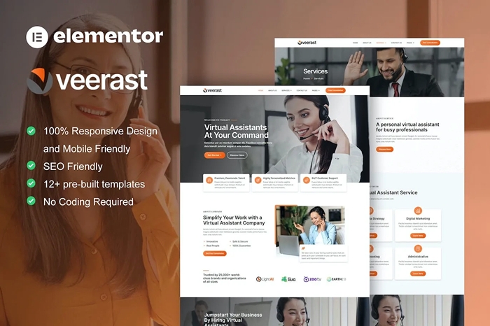 Veerast – Virtual Assistant Service Elementor Pro Template Kit 1.0.0