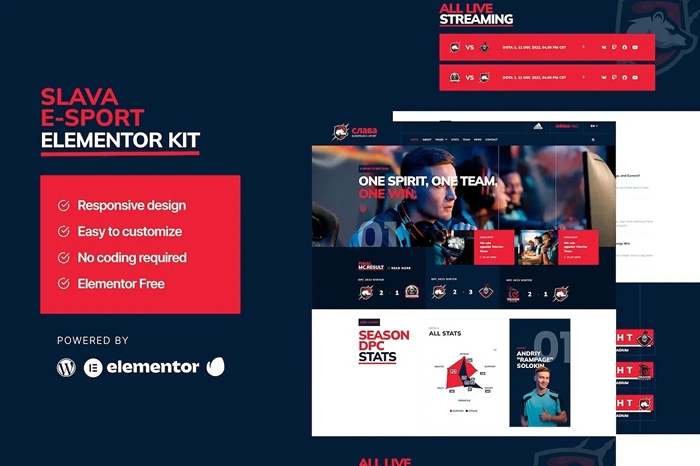 Slava – Esport & Gaming Elementor Template Kit 1.0.0
