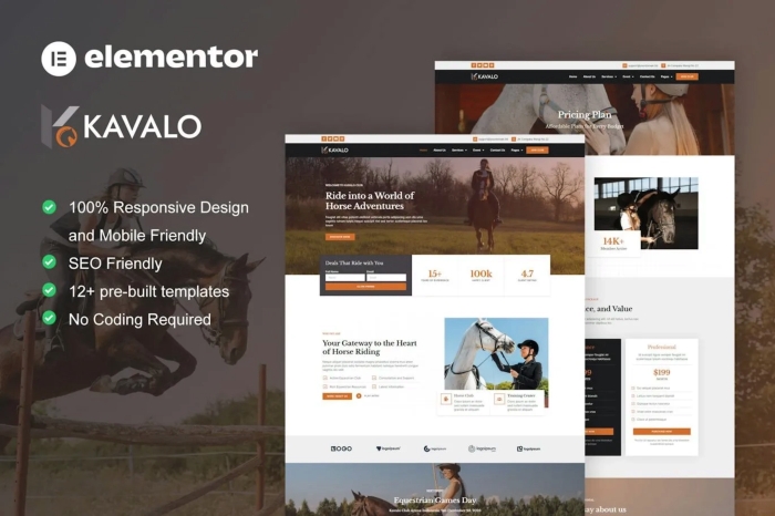 Kavalo – Horse Riding Club Elementor Pro Template Kit 1.0.0