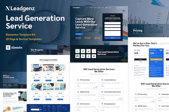 Leadgenz - Lead Generation & Sales Agency WordPress Elementor Template Kit 1.0.0
