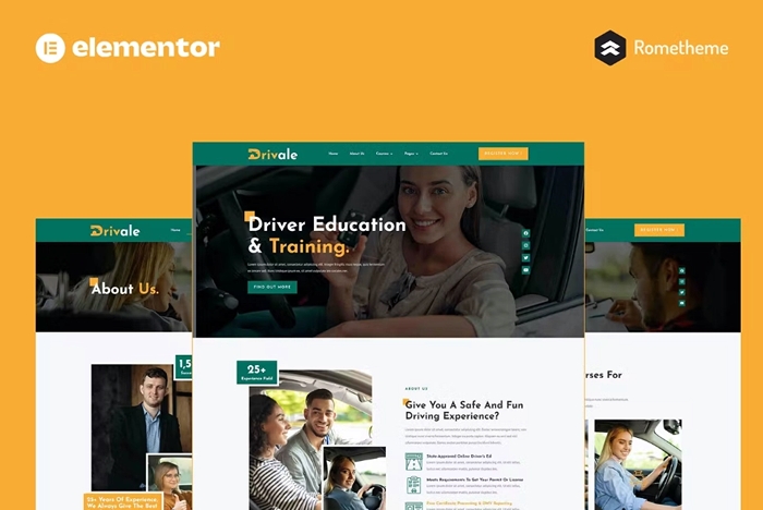 Drivale – Driving School Elementor Pro Full Site Template Kit 1.0.0