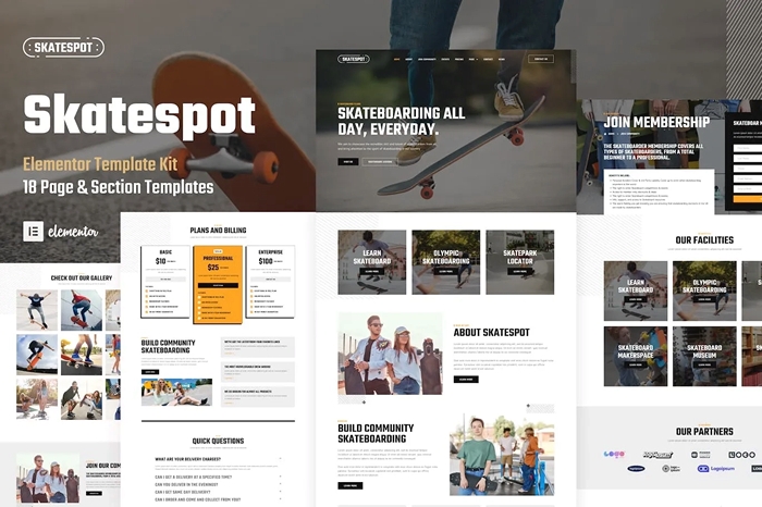 Skatespot – Skateboard Community & Skate Park Elementor Pro Template Kit 1.0.0
