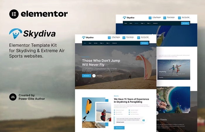 Skydiva – Skydiving & Extreme Air Sports Elementor Template Kit 1.0.0
