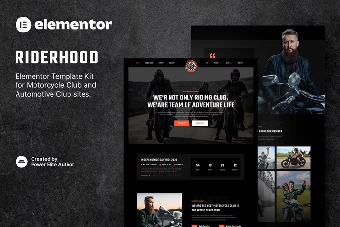 Riderhood - Motorcycle Club Elementor Template Kit 1.0.0