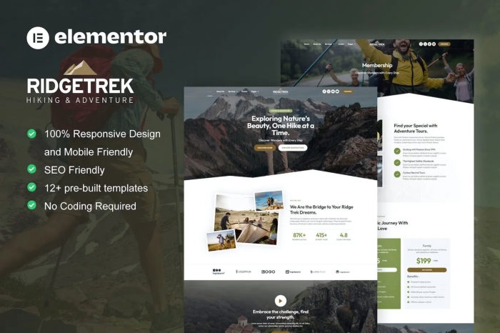 RidgeTrek – Hiking & Adventure Elementor Template Kit 1.0.0