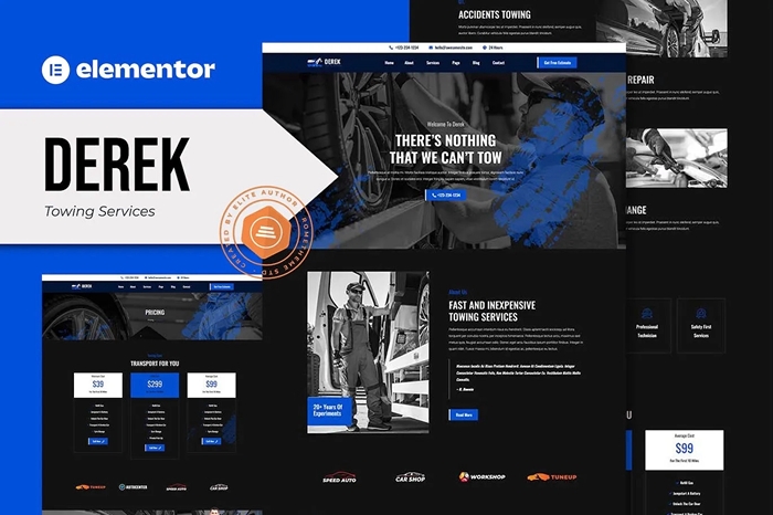 Derek – Towing Services Elementor Pro Template Kit 1.0.0