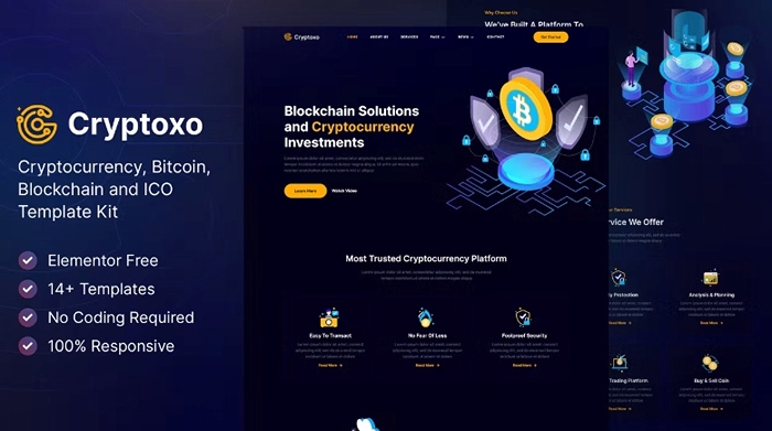 Cryptoxo – Cryptocurrency Blockchain & Bitcoin Elementor Template Kit 1.0.0