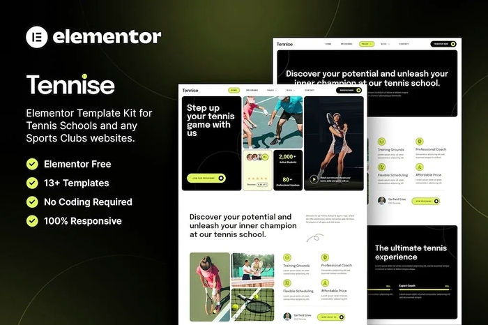 Tennise – Tennis School & Sports Club Elementor Template Kit 1.0.0