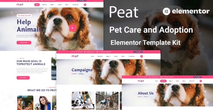 Peat - Pet Care & Adoption Elementor Template Kit 1.0.0