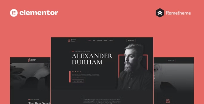 Alexander Durham – Portfolio Photography Elementor Pro Full Site Template Kit 1.0.0