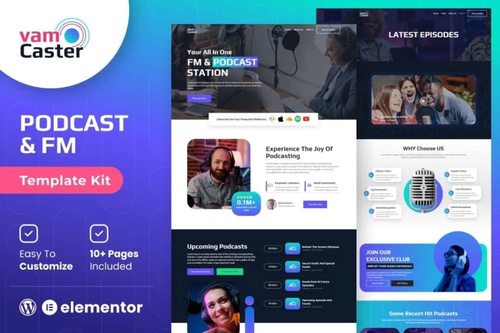 Vamcaster – Podcast & Video Streaming Elementor Template Kit 1.0.0