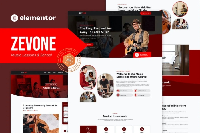 Zevone – Music Lessons & School Elementor Template Kit 1.0.0