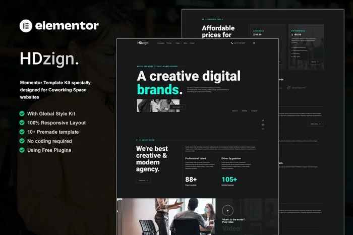HDzign – Dark Digital Agency Elementor Template Kit 1.0.0