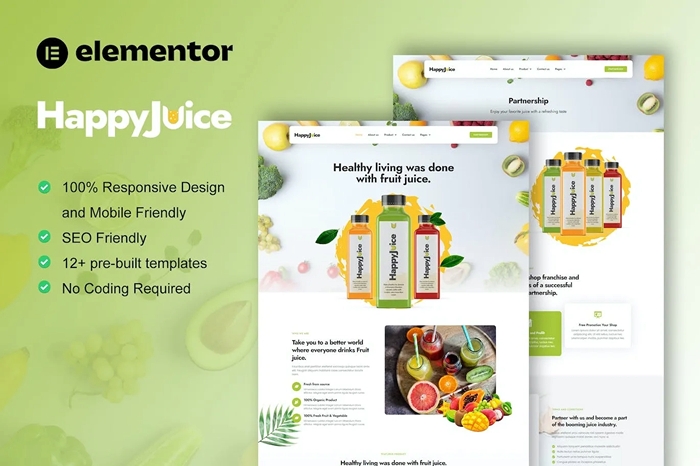HappyJuice – Juice & Fresh Drink Elementor Pro Template Kit 1.0.0