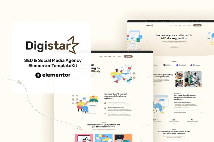 Digistar – SEO & Social Media Agency Elementor Templat Kit 1.0.0