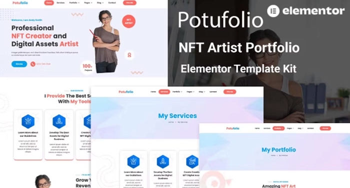 Potufolio - NFT Artist Portfolio Elementor Template Kit 1.0.0