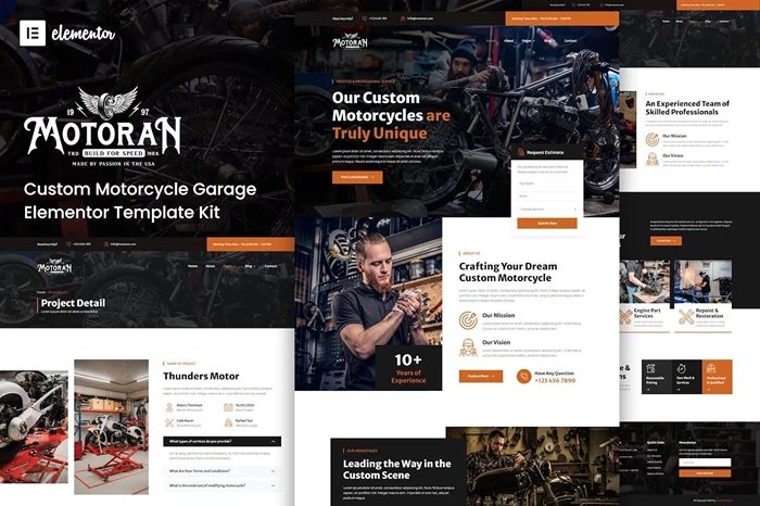 Motoran – Custom Motorcycle Garage Service Elementor Template Kit 1.0.0